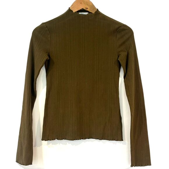 & other Stories Green Ribbed Mock Neck Top Stockholm Atelier Size 2 - Picture 3 of 10